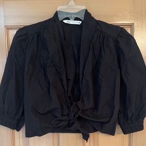 Zara Black Tie-Front Blouse